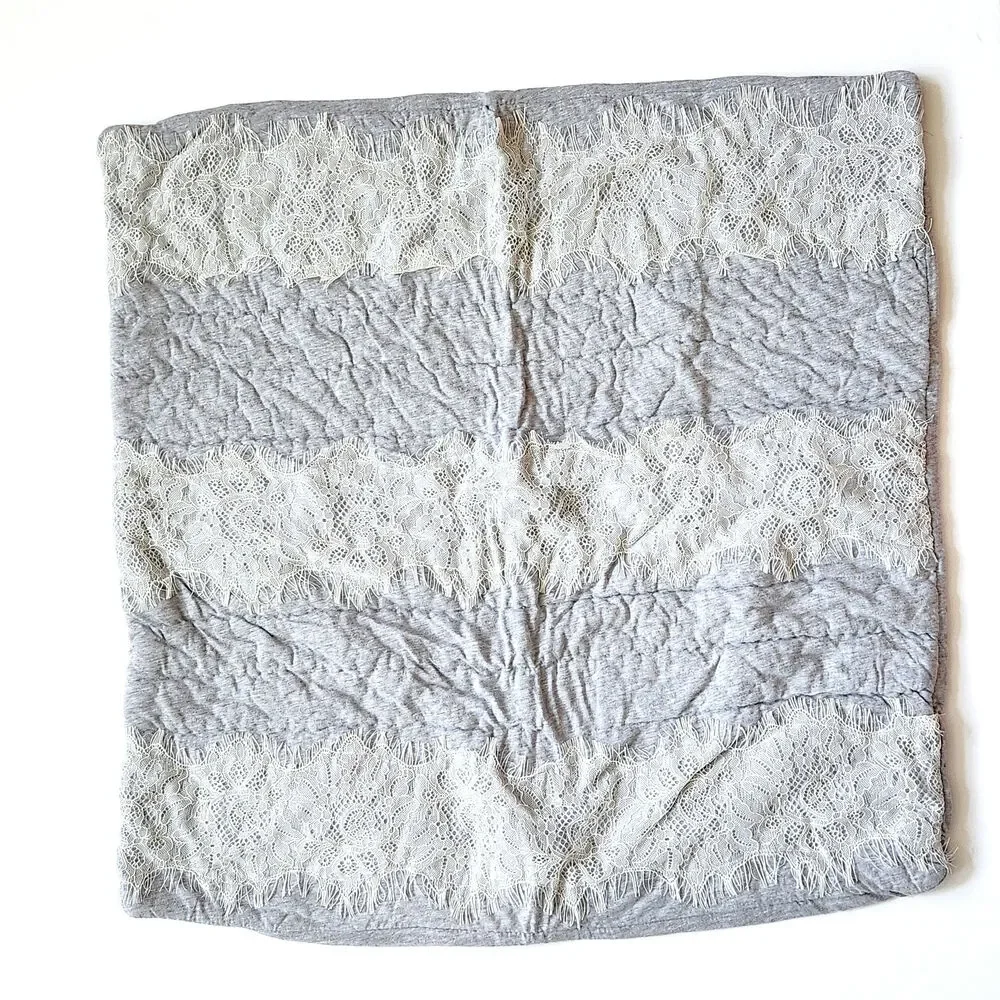 Anthropologie Gray Euro Sham Pillow Cover - Laced Jersey Collection